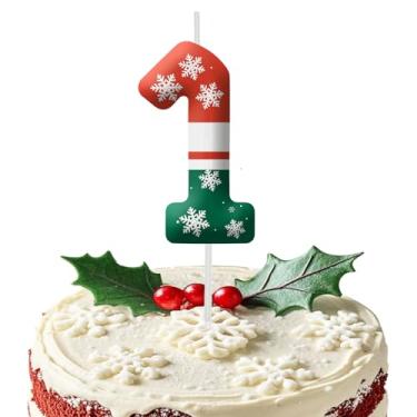 Imagem de Velas com número de 1º aniversário, número 1 para festas temáticas de Natal, velas de bolo de 1º aniversário para meninos e meninas, suprimentos de festa infantil