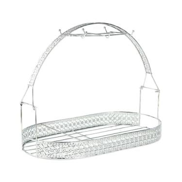 Imagem de DimyFew Escorredor de garrafas, organizador de cozinha para escritório, de cozinha, presente elegante para casa, para 6 xícaras, acessórios de metal, Oval Prata