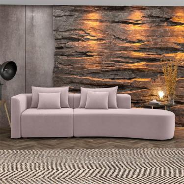 Imagem de Sofá Curvo Decorativo Kimiko 287Cm 2 Lugares Sala de Estar com Chaise Veludo Rosê G52 - Gran Belo
