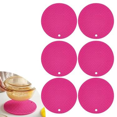 Imagem de Descanso de Panela Silicone Suporte Apoio Protetor Mesa Redondo Silicone Flexível 17cm (Pink, 6 Peças)