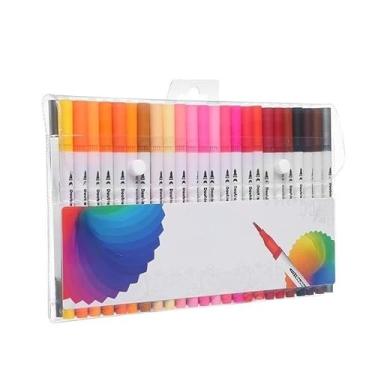 Imagem de KIT 24/36/48/60/80/100/120 Canetas de Cabeça Dupla 2 em 1 – Ponta Fina e Pincel, Marcadores de Arte Coloridos para Desenho, Ilustração e Criatividade(48 Núcleos)