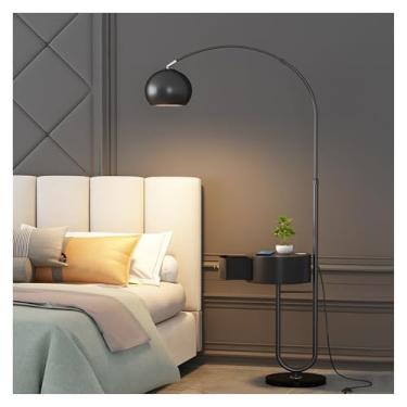 Imagem de Luminária de chão Candeeiro de pé com mesa, candeeiros para sala estar estação carregamento, candeeiro moderno gaveta, para, quarto(Preto)