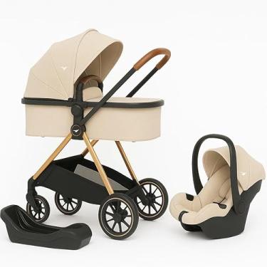 Imagem de Carrinho de Bebê Florence 6 em 1 Moisés Reversível Com Bebê Conforto e Base Veicular Bege Estrutura Golden
