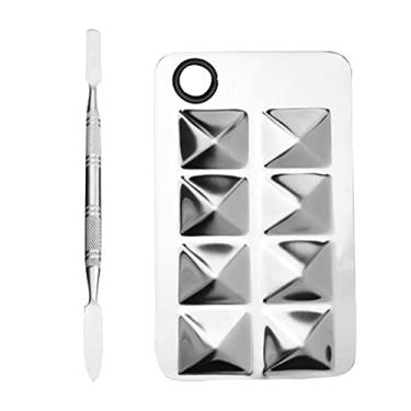 Imagem de Conjunto profissional de paleta de mistura de aço inoxidável, base de batom, base de 8 células, bandeja de maquiagem para arte de unhas, pincel, manicure, iniciante, prata