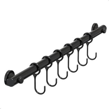 Imagem de Suporte De Cozinha Porta Talheres 40cm C/ 6 Ganchos Preto.