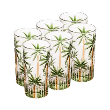 Imagem de Cj 6 Copos Altos de Cristal Palm Tree Handpaint 360ml Wolff