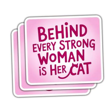Imagem de Adesivo de 3 peças Behind Every Strong Woman is Her Cat – Decalque com citação feminista para amantes de gatos – Adesivo de vinil de empoderamento e humor do animal de estimação para laptops, garrafas