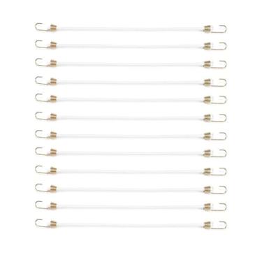 Imagem de Pacote com 12 mini tiras elásticas brancas de 25,4 cm, cordas elásticas resistentes com ganchos para acampamento, bagagem, grades de teto, tendas, lonas