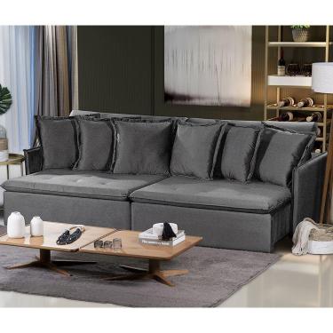 Imagem de Sofá 6 Lugares 2.90 Mt Com Molas Retrátil E Reclinável Cinza