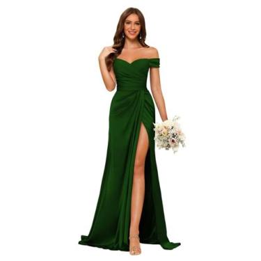 Imagem de Vestido de dama de honra Dessiny Emerald Mermaid Satin Off Shoulder