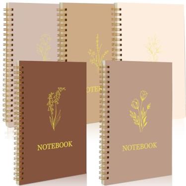 Imagem de Gueevin Pacote com 5 cadernos espirais estéticos materiais escolares A5 pautado largo, 160 páginas/80 folhas, caderno fofo para trabalho, estudantes, material de escritório (bronzeado, clássico)