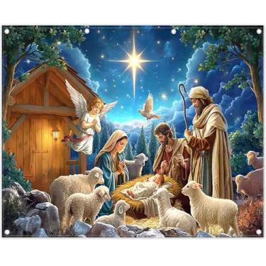 Imagem de ZTHMOE Tecido de 3 x 2,4 m, cenário de manjedoura de Natal, cenário fotográfico, presépio sagrado, religioso, cristão, nascimento de Jesus, chá de bebê, decoração de festa de família, adereços para
