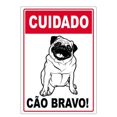Imagem de Adesivo Placa Cuidado Cão Bravo Vertical 27X17Cm Vermelho