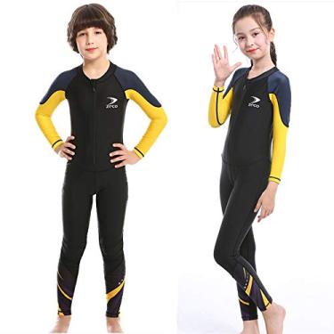 Imagem de ZCCO Roupa de banho infantil, maiô de corpo inteiro, maiô de manga comprida para meninos e meninas para natação, banho, surfe, etc. esportes aquáticos (preto, P)