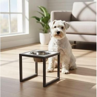Imagem de Comedouro Elevado para Cães Tamanho médio, Estrutura em Alumínio, Tigela Removível em Aço Inox, Antiderrapante (marrom)