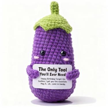 Imagem de FRBFRB Funny Crochet Eggplant Gag Gift for Best Friend, Novelty Handmade Plush with Card, Bachelorette Party Favor, Funny Birthday Gift for Women, White Elephant & Dirty Santa Idea