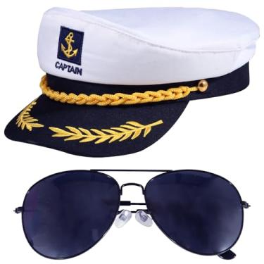 Imagem de Oukitoymer 2 peças, chapéu de capitão de iate, chapéu de marinheiro, cachecol, óculos de sol, chapéu de marinheiro, acessório de vestir, para festa à fantasia, mulheres, homens