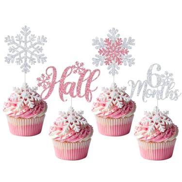 Imagem de Winter Half Birthday Cupcake Toppers, Snowflake 6 Months Birthday Decorations, Frozen Winter Wonderland Half Bday Baby Shower Party Decorations 20pcs (Silver and Pink)