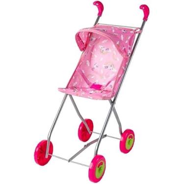 Imagem de Oliveira Carrinho de Boneca Semi Luxo, Metal, Rosa com Estampa de Unicórnio, Rodas Rosa e Verde, Dobrável, para Crianças
