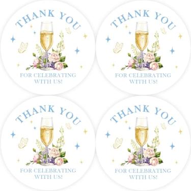 Imagem de 40pcs Bridal Brunch Thank You Stickers, Champagne Bridal Shower Thank You Round Stickers, Brunch and Bubbly Round Labels for Wedding/Mimosa Bar Party Favors