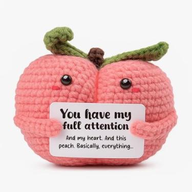 Imagem de FRBFRB Funny for Him, 'My Full Attention' Crochet Peach, Cute Valentines Day Present for Boyfriend Husband, Romantic Sentimental Keepsake for Men, Handmade 'I Give You Everything' Plush