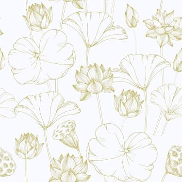 Imagem de EaseStick Sketch Lotus Floral Peel and Stick Papel de Parede Amarelo Branco Floral Contato Papel de Parede 45 x 406 cm Removível Vintage Flor Papel de Parede Adesivo de Quarto de Bebé Papel de Parede