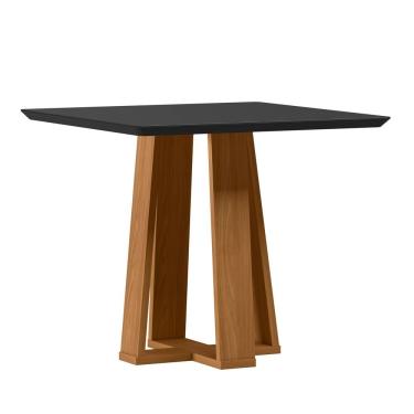 Imagem de Mesa De Jantar Quadrada 4 Lugares 90cm Tampo Mdf Com Vidro Valencia Ypê/preto - New Ceval