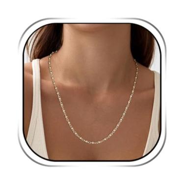 Imagem de HZMAN Colar de contas de metal banhado a ouro 18 K - joia hipoalergênica leve e charmosa de 60 cm, presente feminino