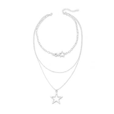 Imagem de Vanstyle Colar de ouro, banhado a ouro e prata em camadas grossas para mulheres requintadas moedas vintage empilháveis medalha diamante estrela pingente de pérola joia feminina (ouro/prata), Zinco