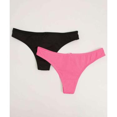 Imagem de Kit 2 Calcinhas Fio Dental Marisa-92248, Preto, Rosa, P