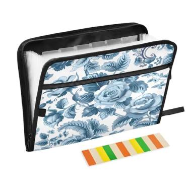 Imagem de CEBUGI Pasta expansível de 13 bolsos, impermeável, sanfonada, organizador de arquivos com etiquetas tamanho A4, organizador de documentos de papel para escola, material de escritório, padrão de flores