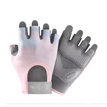 Imagem de Luvas De Academia Mão Musculação Fitness Meio Dedo Proteção para academia Espessado esteticamente agradável (Rosa, L)