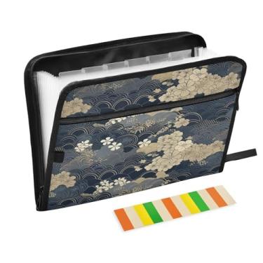 Imagem de Wassud Pasta organizadora de arquivos de papel A4 com estampa dourada e marrom, pasta organizadora de documentos, com etiquetas, pasta de arquivos expansível, 13 bolsos