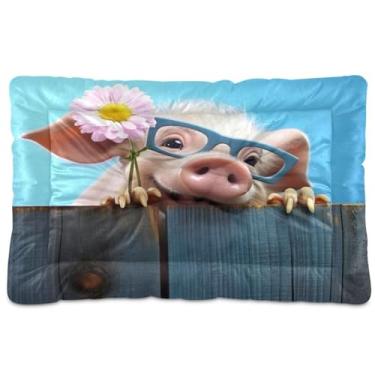 Imagem de Wassud Blue Glasses Cama de Porco (2) Cama para Cachorro Grande, Tapete de Cama para Cachorro ao Ar Livre Lavável Cama para Animais de Estimação Cama de Gato para Dormir Viagens 91 cm x 61 cm