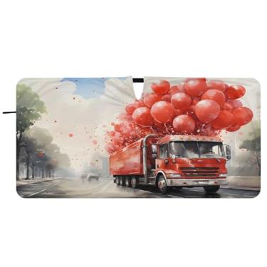 Imagem de CEBUGI Para-brisa de carro dobrável Sombra de sol vermelho caminhão janela de carro guarda-chuva para-brisa frontal para-sol para acessórios de carro legal bloqueador solar refletivo de carro, P