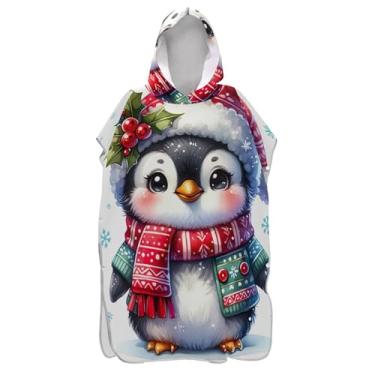 Imagem de Poncho de surfe plus size para adultos trocador de roupão de praia com capuz toalha floral fofo pinguim estampa natalina poncho masculino com capuz