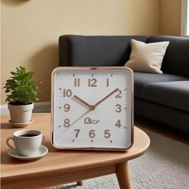 Imagem de Relógio de Parede para Escritório - Relógio de Decoração com Pilha, Design Minimalista, Fácil de Instalar, Ideal para Ambientes Profissionais e Domésticos (Quadrado Rose)