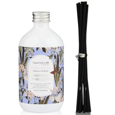 Imagem de M&SENSE Refil de óleo difusor de palheta, 500 ml com 10 palitos de palheta vazados, fragrância caseira com aroma de guirlanda de jasmim, refis de óleo perfumado, óleos essenciais naturais para
