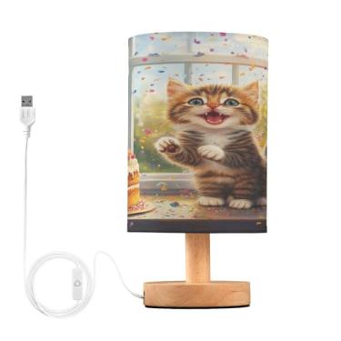 Imagem de Joisal Candeeiros de gato de feliz aniversário para mesa de cabeceira, abajur amigável para os olhos, mini abajur de mesa, decoração de mesa de cabeceira