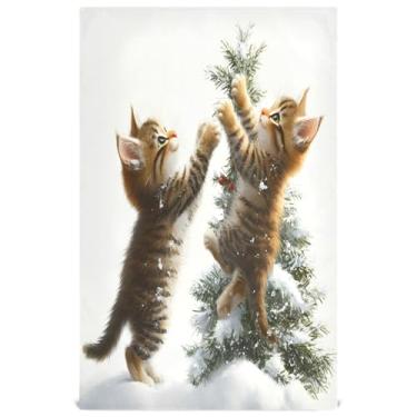 Imagem de Joisal Toalhas de prato decorativas florais para cozinha fofo gato vívido árvore de Natal toalha de chá de mão fofa para lavar pratos absorvente de banheiro 45 x 71 cm, 6 pacotes