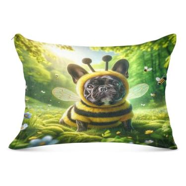 Imagem de Capa de almofada longa de cachorro fantasia de abelha 50 x 76 cm com zíper macio, capa de travesseiro corporal para cama sofá casa