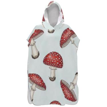 Imagem de Joisal Roupão para adultos poncho de surfe praia moletom toalha de natação reutilizável cogumelos vermelhos branco unissex adulto poncho com capuz