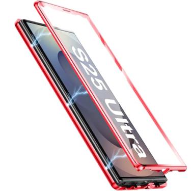 Imagem de [Material de metal] Capa para Samsung Galaxy S25 Ultra, capa de celular externa com proteção contra quedas de grau militar com tela de vidro integrada e protetor de lente da câmera, capa de metal para