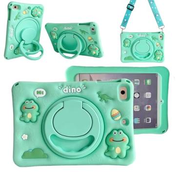 Imagem de Capa de dinossauro de imprensa fofa 3D para iPad Air 1st 2nd/iPad Pro 2016/iPad 5th 6th 24.6 cm, Kawaii, personagem de desenho animado, dinossauro, suporte giratório macio com cordão para crianças