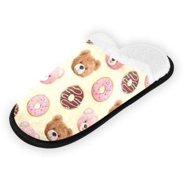 Imagem de Pantufas femininas antiderrapantes de Natal e Ano Novo com bolsa de armazenamento, Bonecas de urso fofas donuts, 5-8 US Women/5-8 US Men