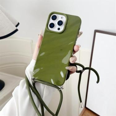 Imagem de Capa de celular com alça transversal, acabamento brilhante e efeito ondulado, para iPhone 15, 16, 17 Pro Max, Air, 14, 13, 12, 11, XR, XS, 7 e 8. Capa de silicone macio, verde, para iPhone 14 Pro.