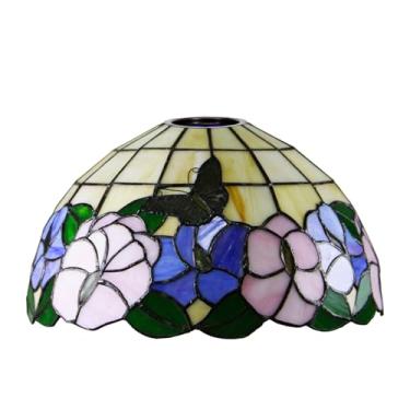 Imagem de Cúpula de reposição Tiffany de 30 cm (12 polegadas) em vitral, estilo vintage, com borboletas e flores. Encaixe de 4,1 cm (1-5/8 polegadas) para luminárias de chão arqueadas, luminárias de p