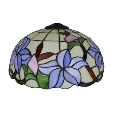 Imagem de Cúpula de Abajur Tiffany de Reposição, 40x20 cm, Vitral com Lírios, 1 Peça, Vintage, Flores Vermelhas e Azuis, para Abajur de Mesa, Abajur de Chão, Luminária Pendente, Luminária de Teto, Azu