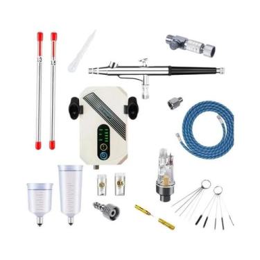 Imagem de Kit De Aerógrafo De Ação Dupla 30PSI Com Compressor Redutor De Ruído, 