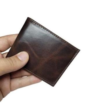 Imagem de Porta Cartoes Carteira Lisa Couro Masculina Slim Compacta Dinheiro Documento Design Moderno-Masculino